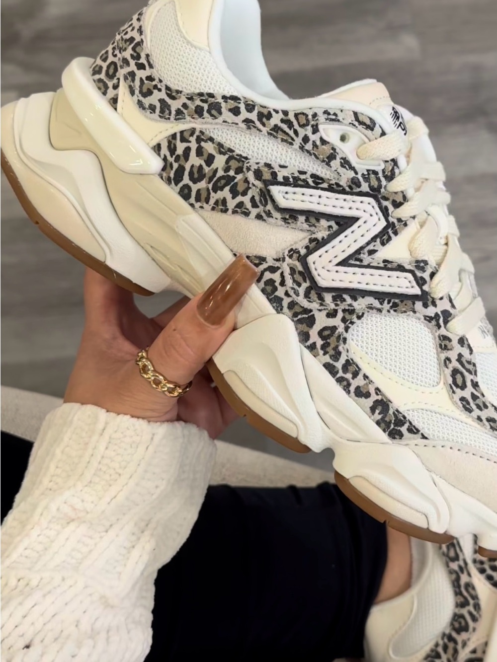 🔥Viral🐆 New Balance 9060 White and Black Leopard-Print Chunky Sneakers - Picture 2 of 13